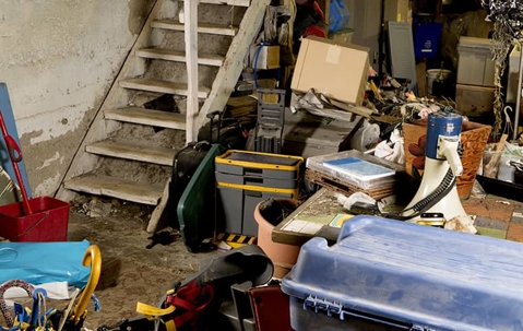 clutter in a house basement